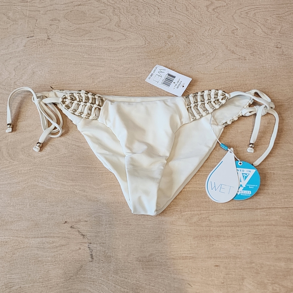 WET Swimwear Ivory Cream Macrame Bikini Festival Bottom
